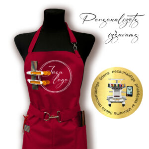 Sarkans priekšauts (ar metāla sprādzi) ar izšuvumu